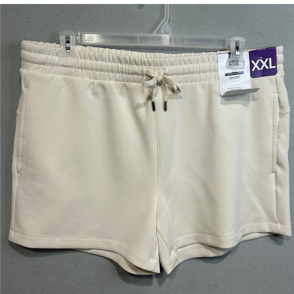 Members Mark‎ Sandwash Short Men XXL Off-White Elastic Waist Drawcord 4" Inseam